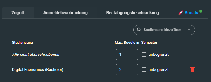 Konfiguration von Boosts in Gruppen