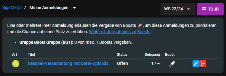 Anmeldeliste mit 1 Boost verfügbar