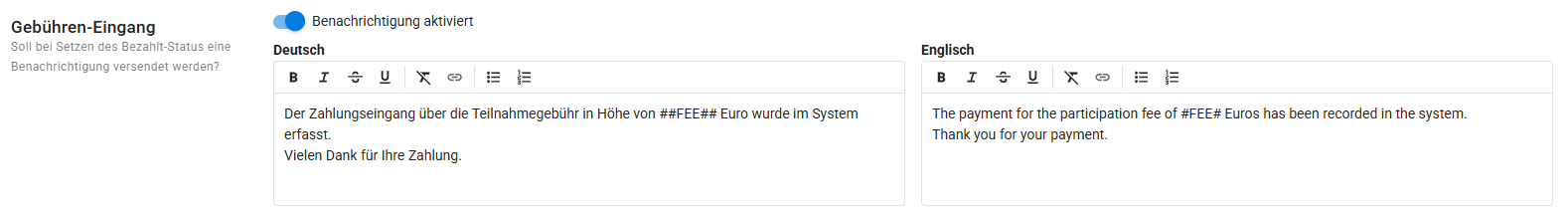 Konfiguration Zahlungsbestätigung
